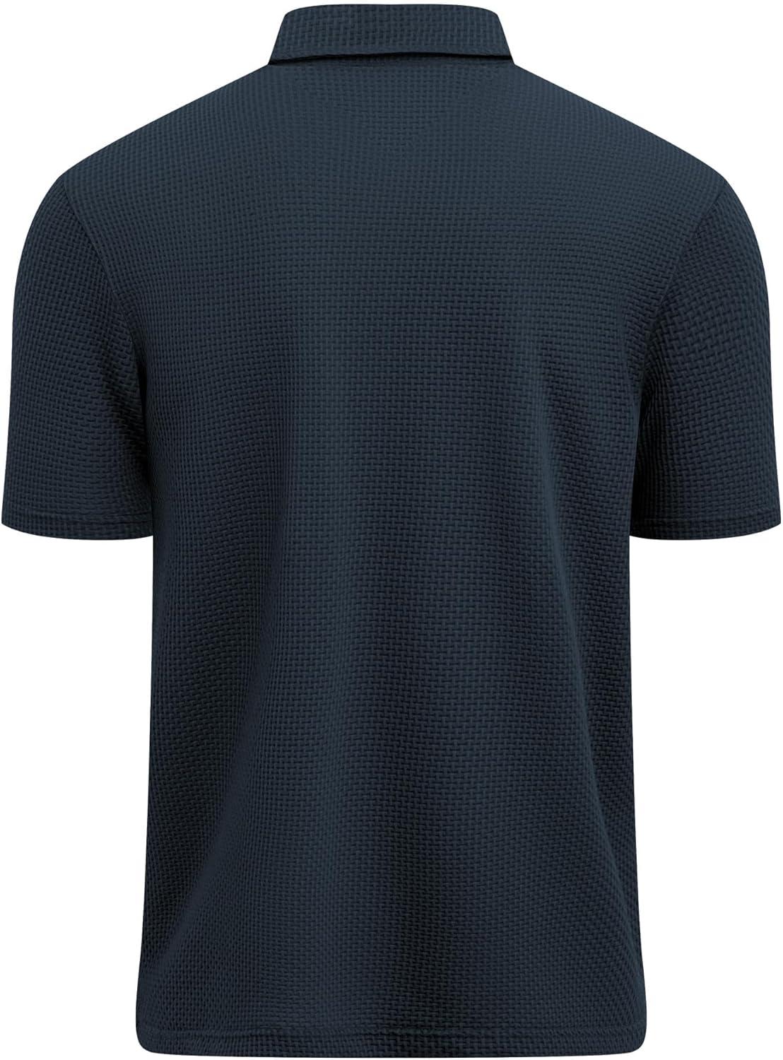 imageZITY Mens Polo Shirts Short Sleeve Athletic Golf Polos Moisture Wicking Casual Polo Shirts for Men Jacquard Collared T ShirtsNavy