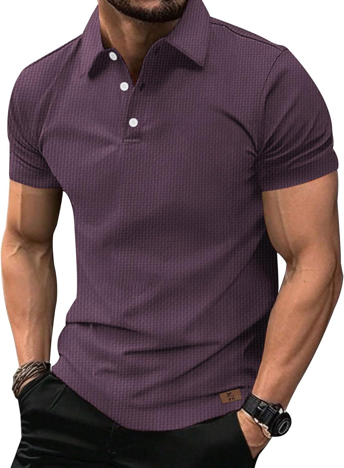 imageZITY Mens Polo Shirts Short Sleeve Athletic Golf Polos Moisture Wicking Casual Polo Shirts for Men Jacquard Collared T ShirtsPurple