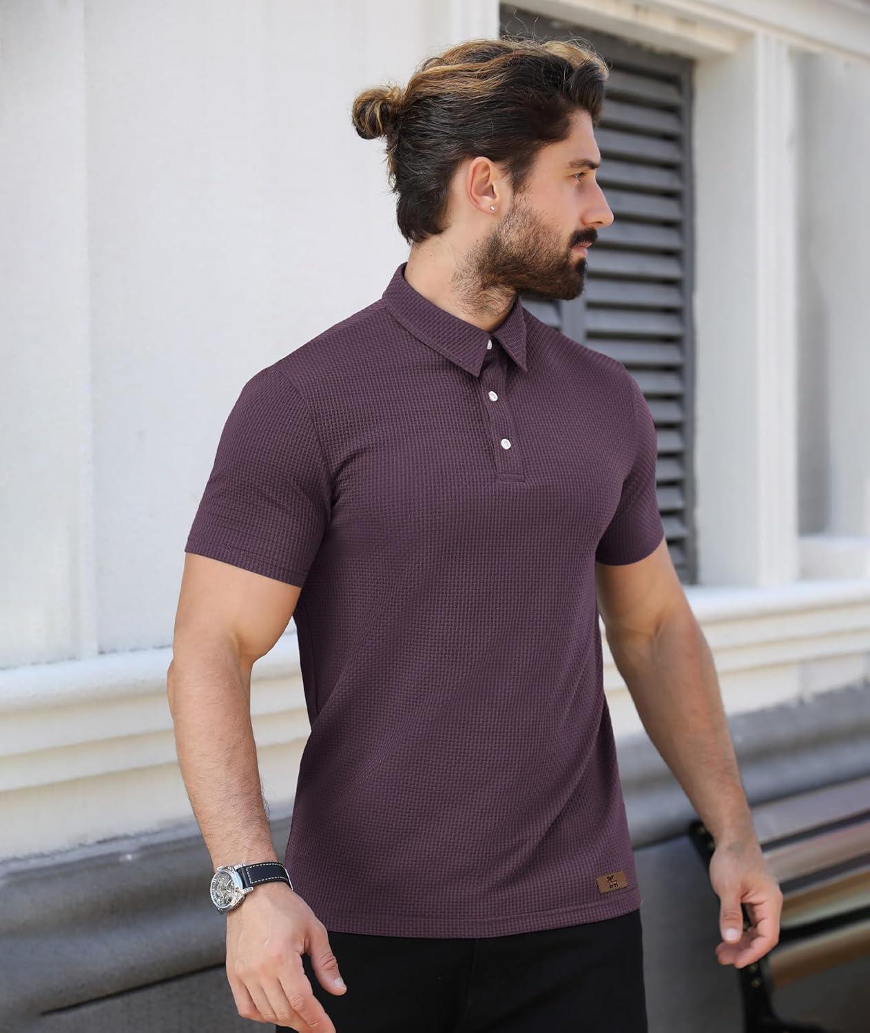 imageZITY Mens Polo Shirts Short Sleeve Athletic Golf Polos Moisture Wicking Casual Polo Shirts for Men Jacquard Collared T ShirtsPurple