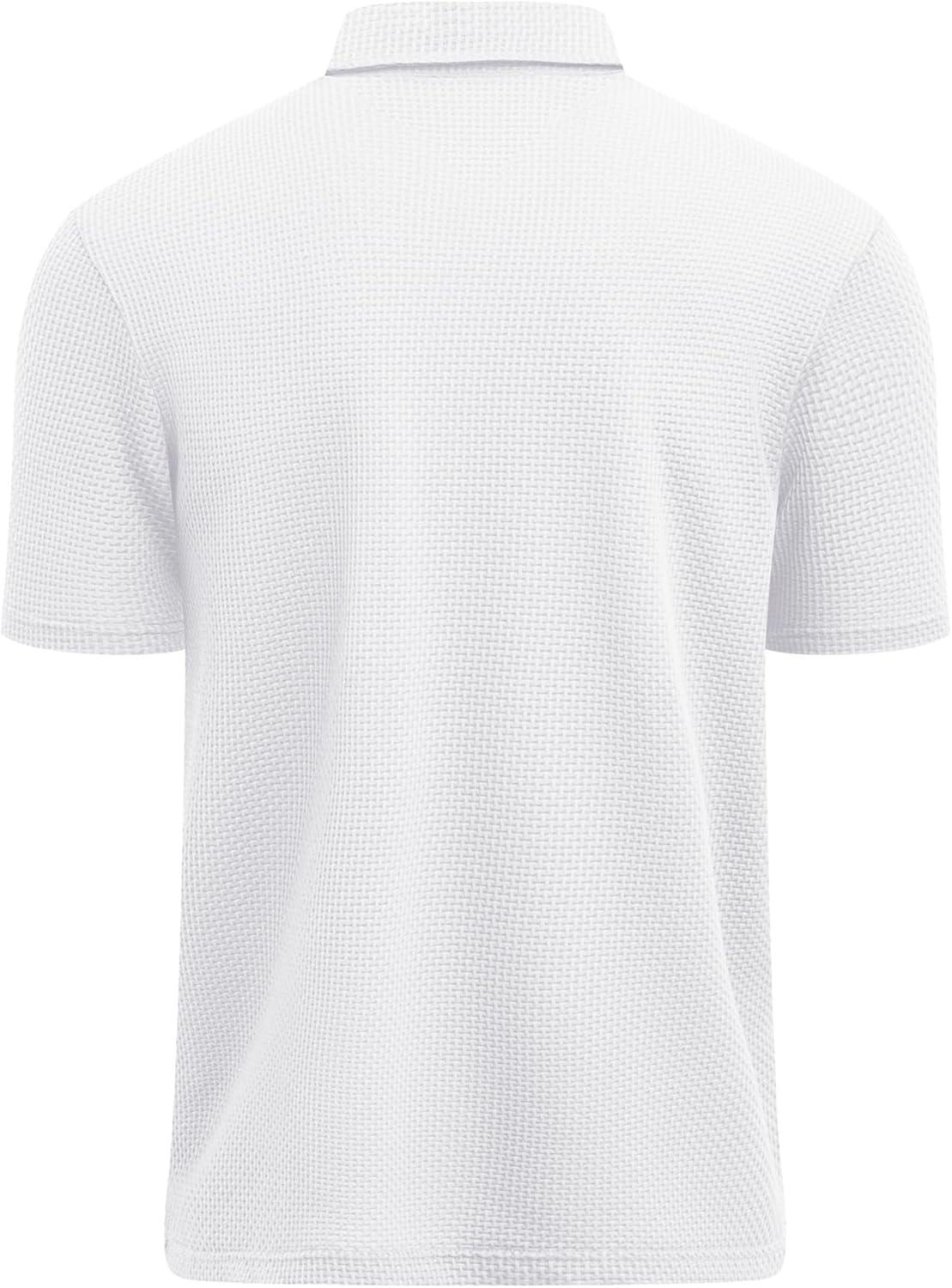 imageZITY Mens Polo Shirts Short Sleeve Athletic Golf Polos Moisture Wicking Casual Polo Shirts for Men Jacquard Collared T ShirtsWhite