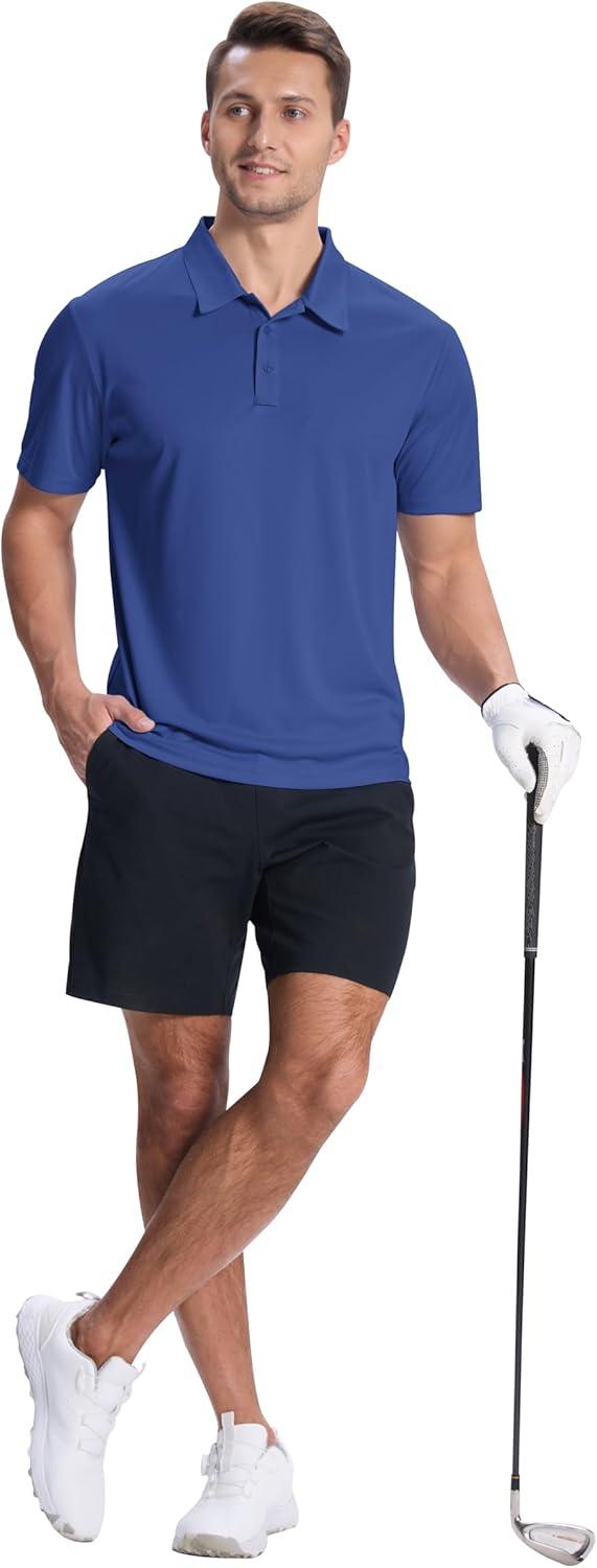 imageZITY Mens Polo Shirts Short Sleeve Performance Moisture Wicking Work Golf ShirtBlue