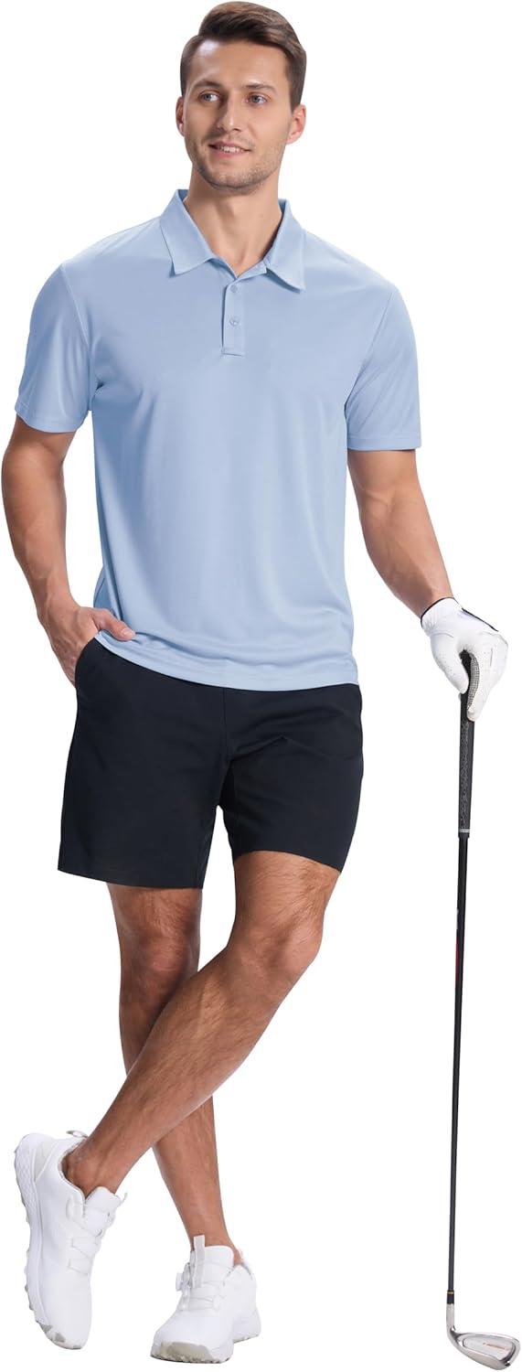 imageZITY Mens Polo Shirts Short Sleeve Performance Moisture Wicking Work Golf ShirtSky Blue