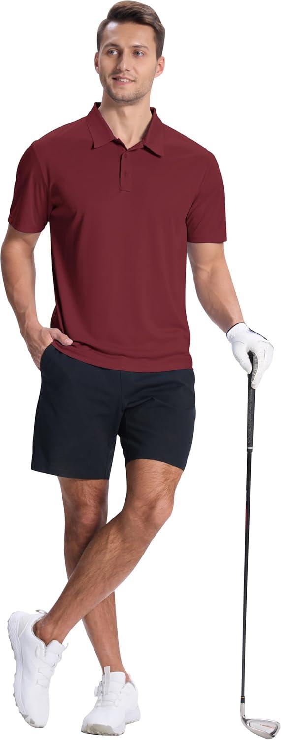imageZITY Mens Polo Shirts Short Sleeve Performance Moisture Wicking Work Golf ShirtWine Red