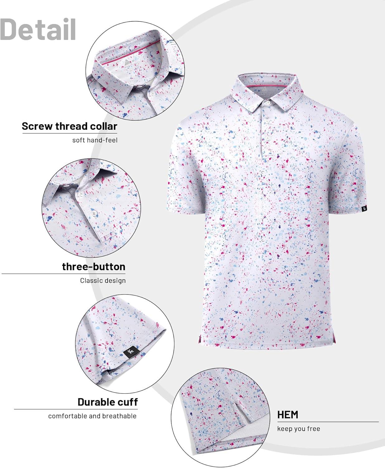 imageZITY Mens Print Polo Shirts Short Sleeve Moisture Wicking Shirts for Men Golf Tennis Daily Casual Collared TShirtA Colored Dots