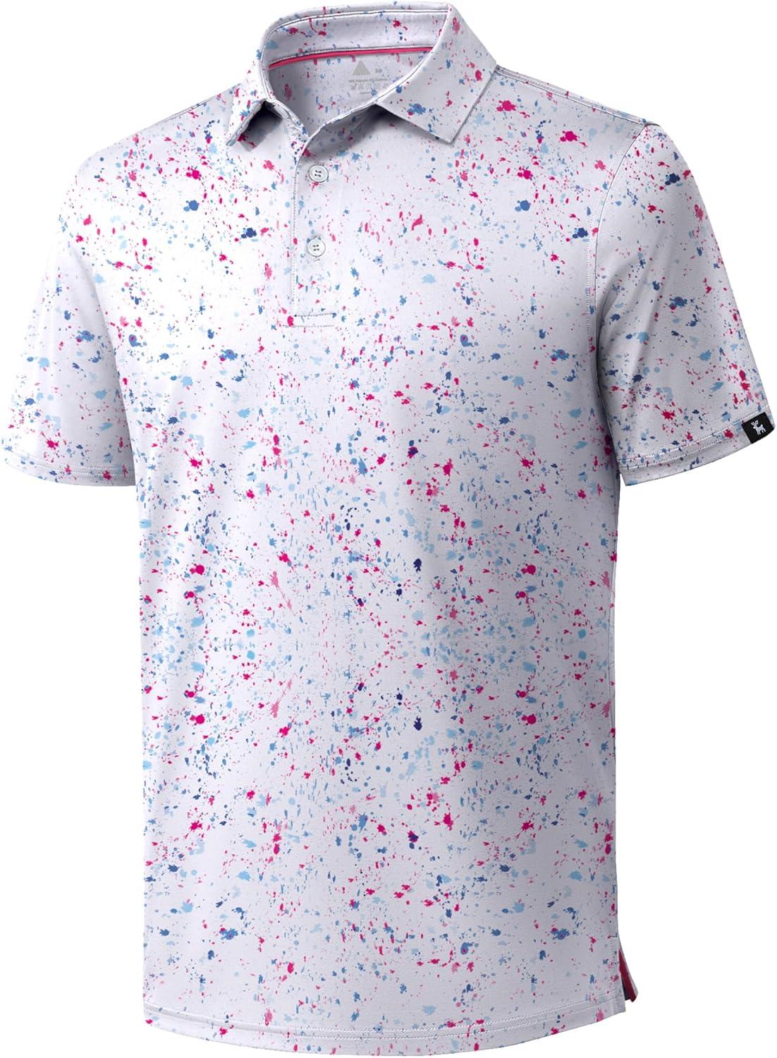 imageZITY Mens Print Polo Shirts Short Sleeve Moisture Wicking Shirts for Men Golf Tennis Daily Casual Collared TShirtA Colored Dots