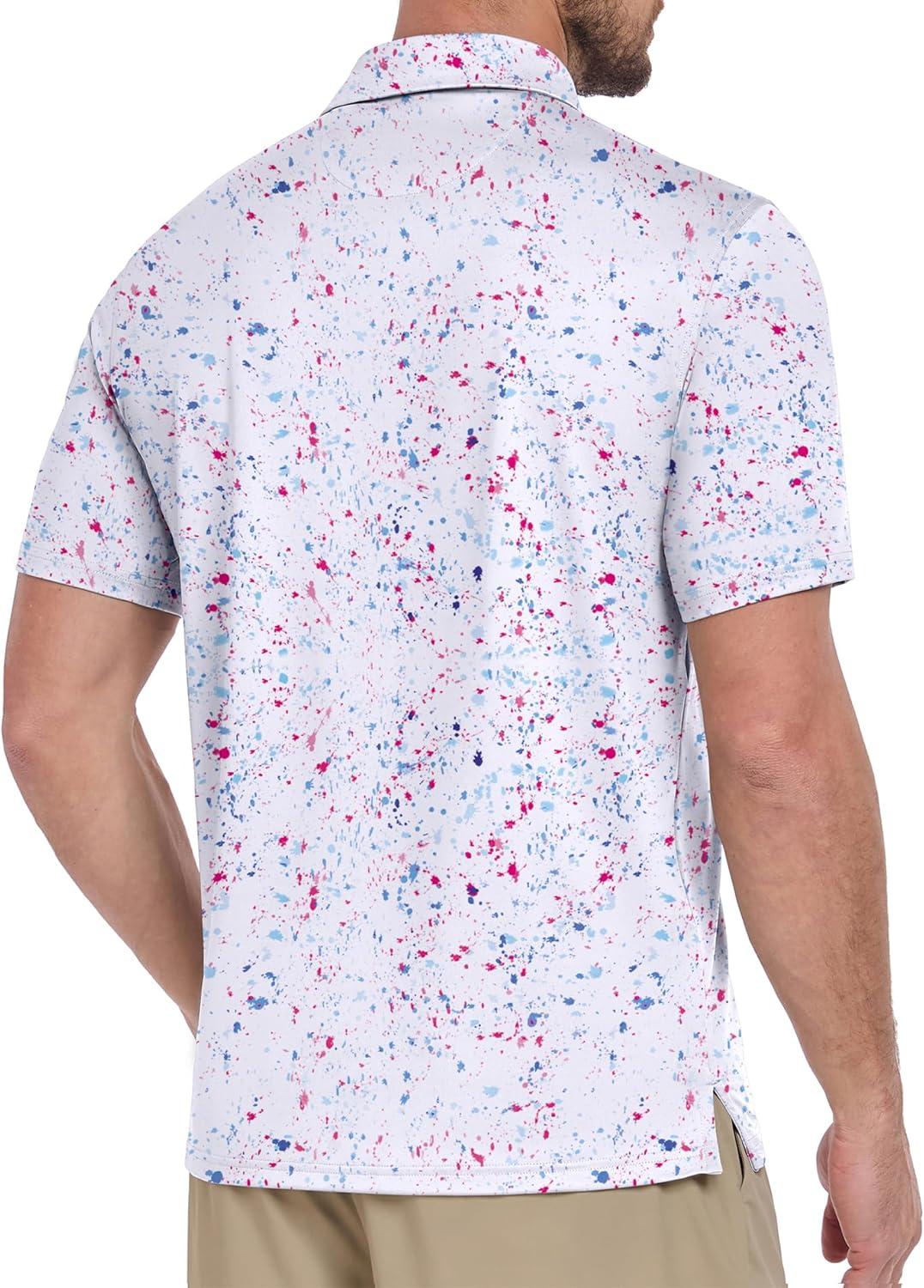 imageZITY Mens Print Polo Shirts Short Sleeve Moisture Wicking Shirts for Men Golf Tennis Daily Casual Collared TShirtA Colored Dots