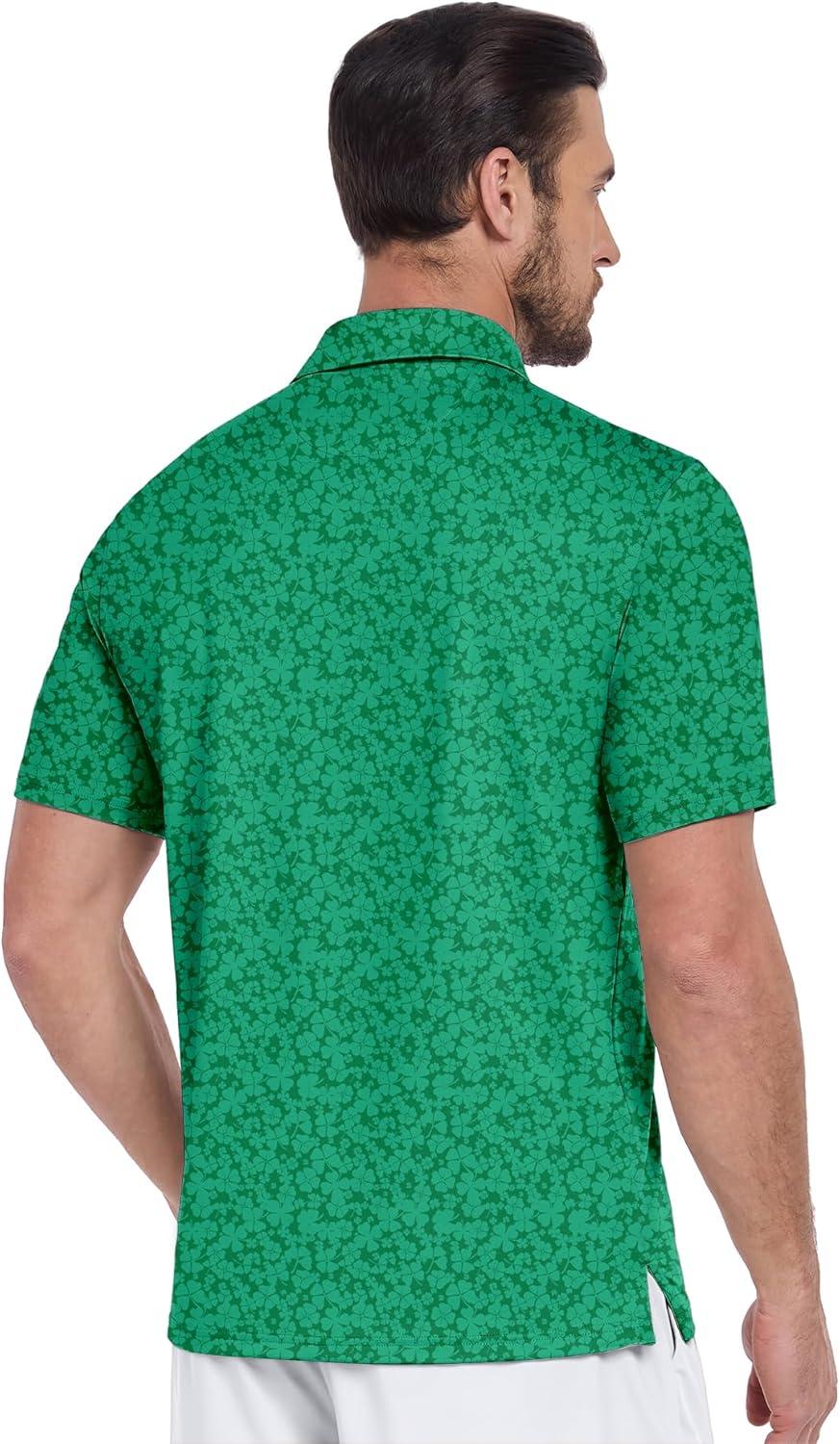 imageZITY Mens Print Polo Shirts Short Sleeve Moisture Wicking Shirts for Men Golf Tennis Daily Casual Collared TShirtA Light Green Clover