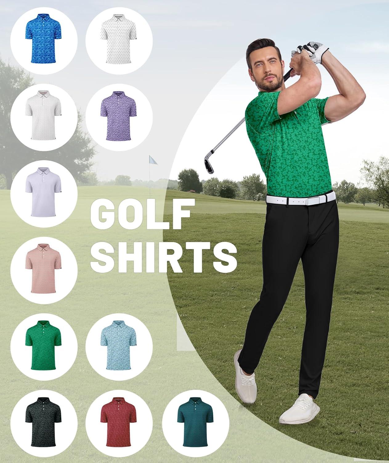 imageZITY Mens Print Polo Shirts Short Sleeve Moisture Wicking Shirts for Men Golf Tennis Daily Casual Collared TShirtA Light Green Clover