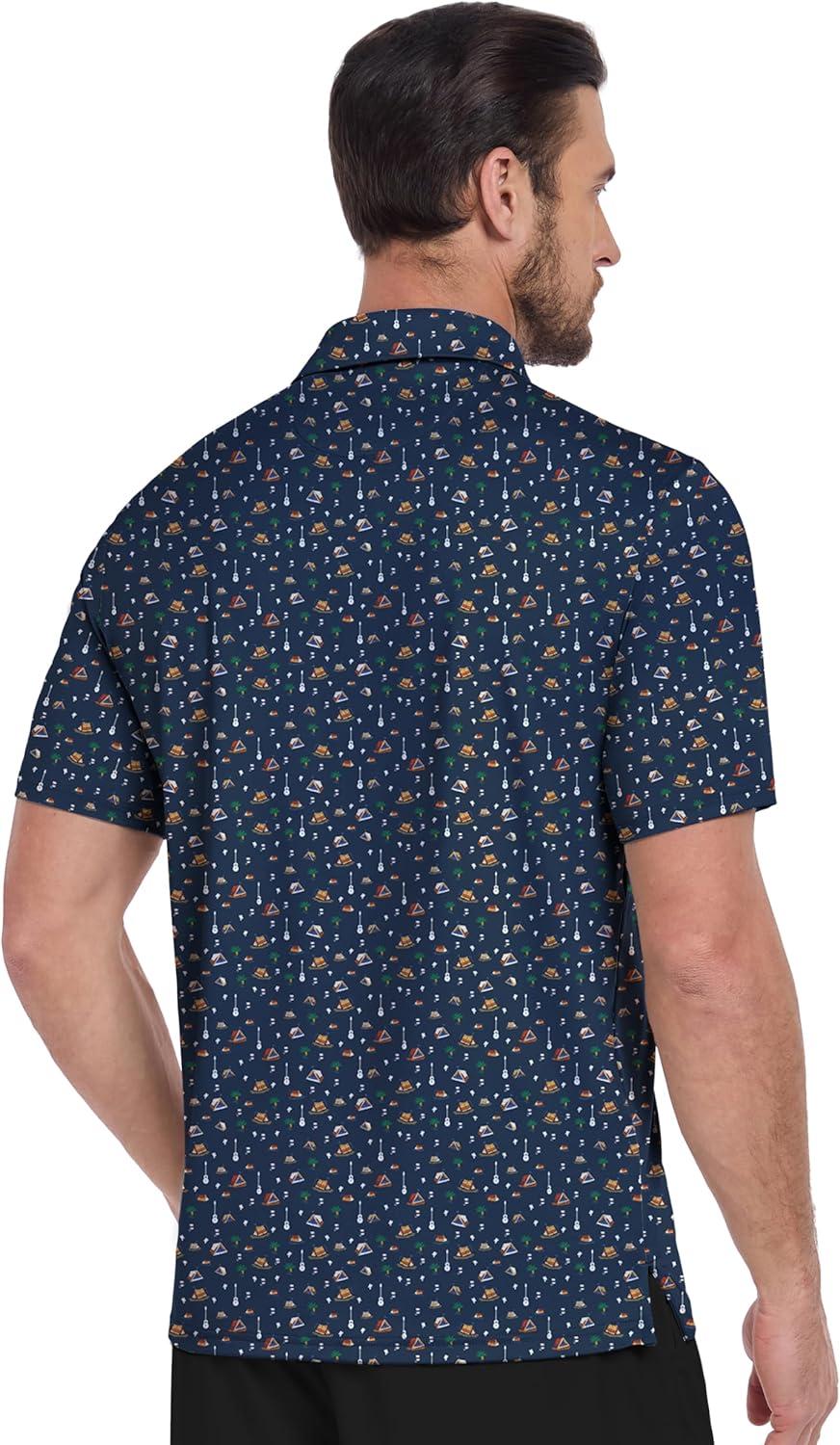 imageZITY Mens Print Polo Shirts Short Sleeve Moisture Wicking Shirts for Men Golf Tennis Daily Casual Collared TShirtB Navy Small Boat