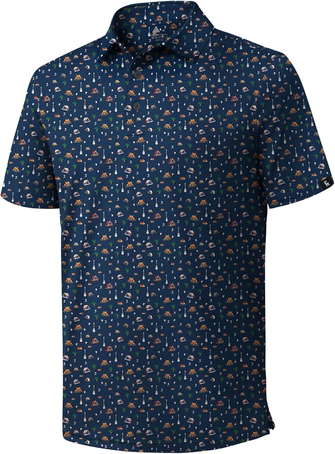 imageZITY Mens Print Polo Shirts Short Sleeve Moisture Wicking Shirts for Men Golf Tennis Daily Casual Collared TShirtB Navy Small Boat