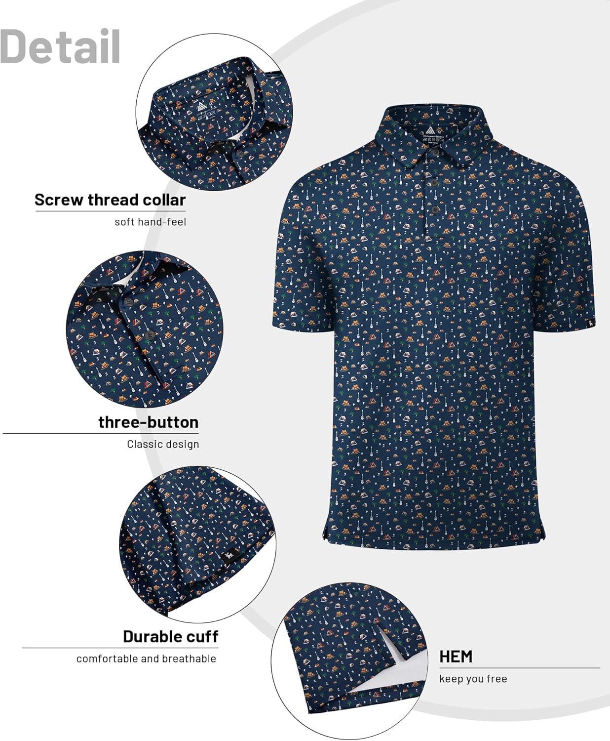 imageZITY Mens Print Polo Shirts Short Sleeve Moisture Wicking Shirts for Men Golf Tennis Daily Casual Collared TShirtB Navy Small Boat