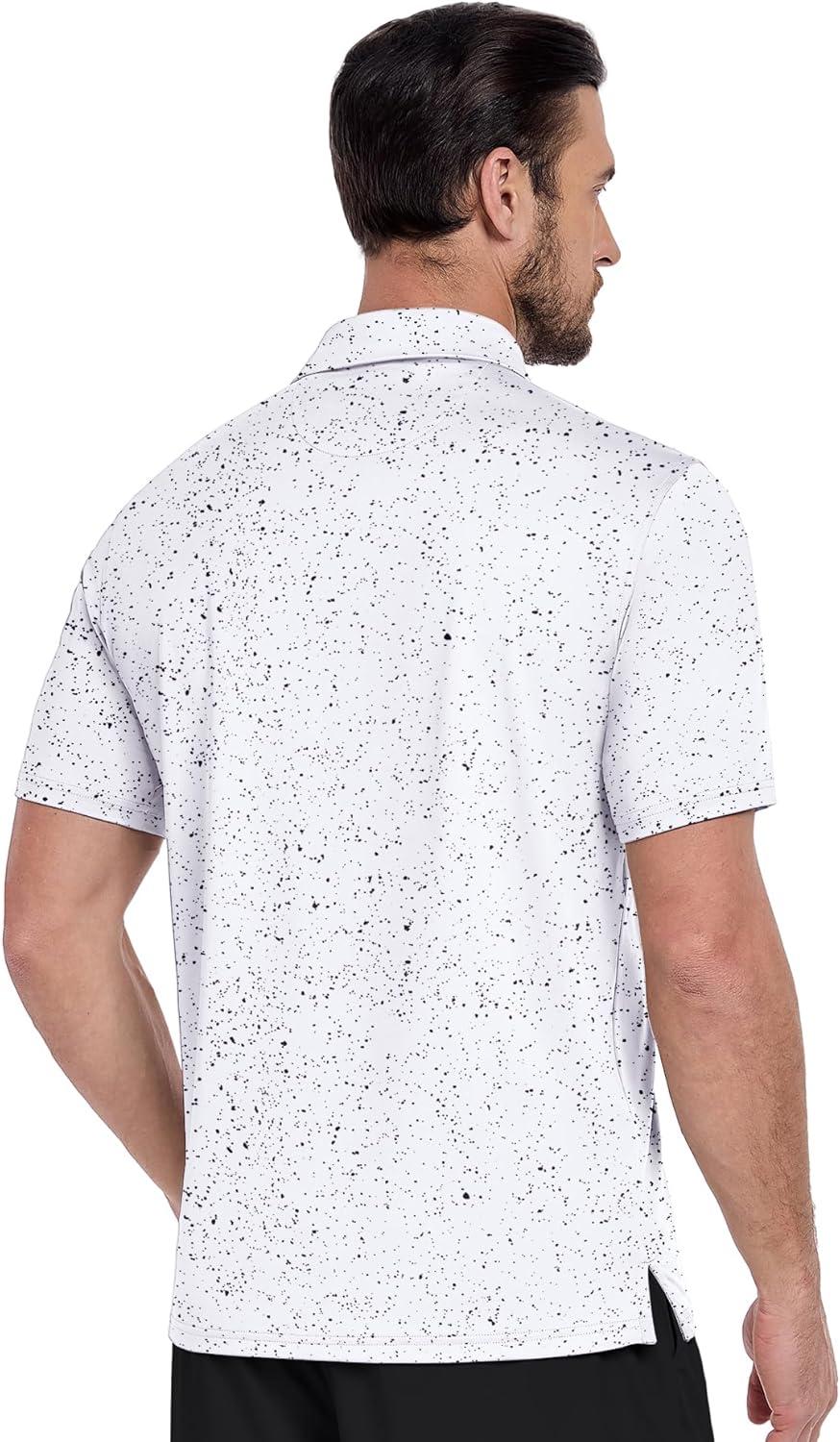 imageZITY Mens Print Polo Shirts Short Sleeve Moisture Wicking Shirts for Men Golf Tennis Daily Casual Collared TShirtBlack Dots