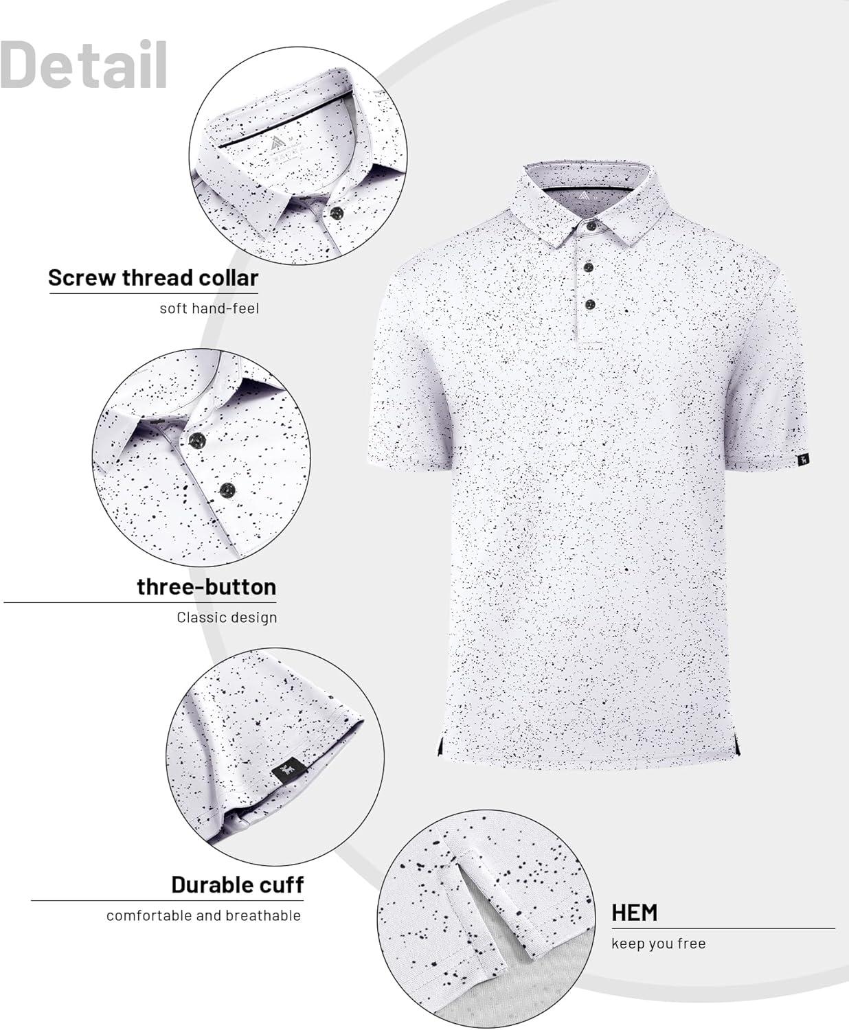 imageZITY Mens Print Polo Shirts Short Sleeve Moisture Wicking Shirts for Men Golf Tennis Daily Casual Collared TShirtBlack Dots