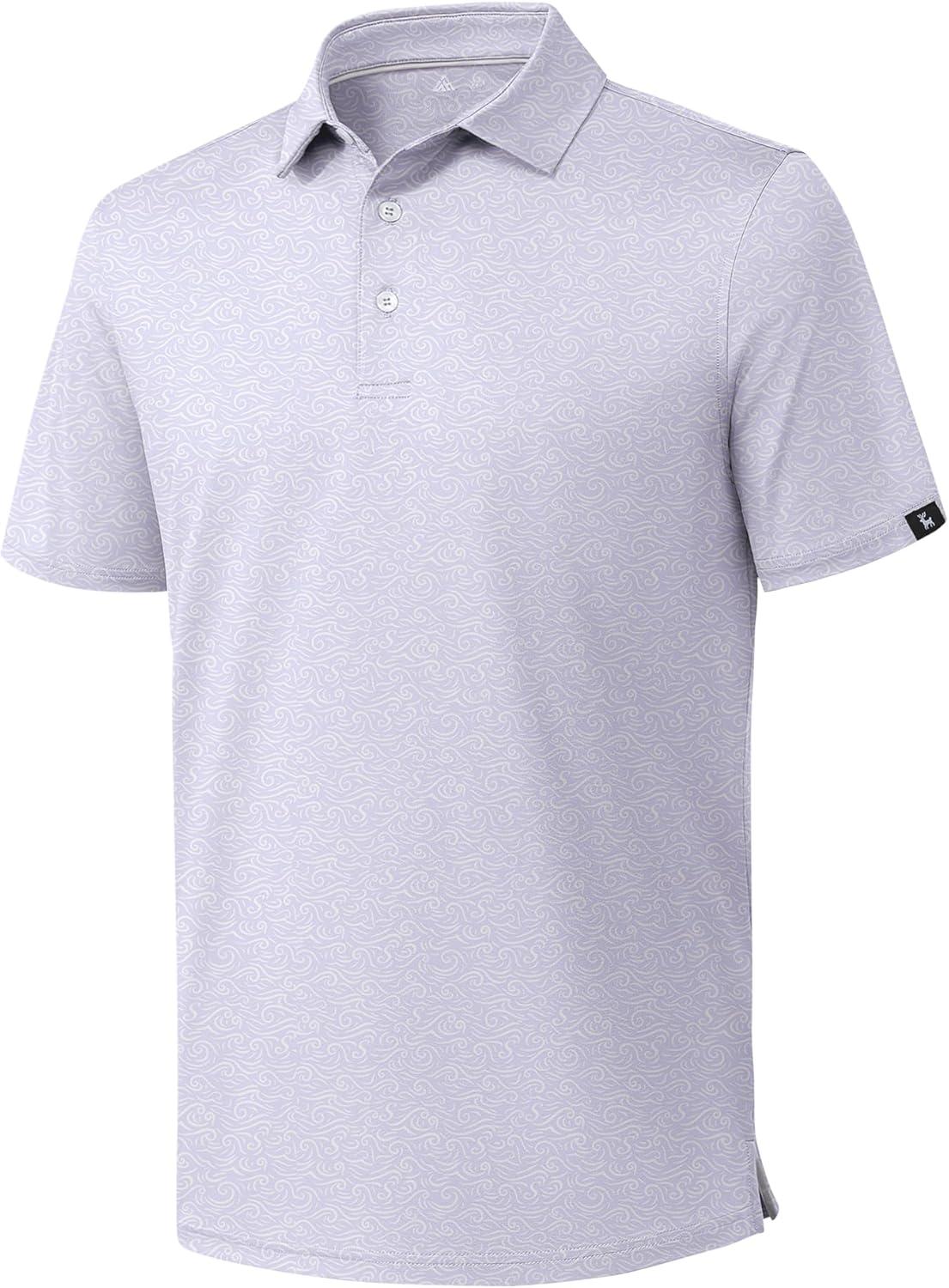 imageZITY Mens Print Polo Shirts Short Sleeve Moisture Wicking Shirts for Men Golf Tennis Daily Casual Collared TShirtLight Purple Wave