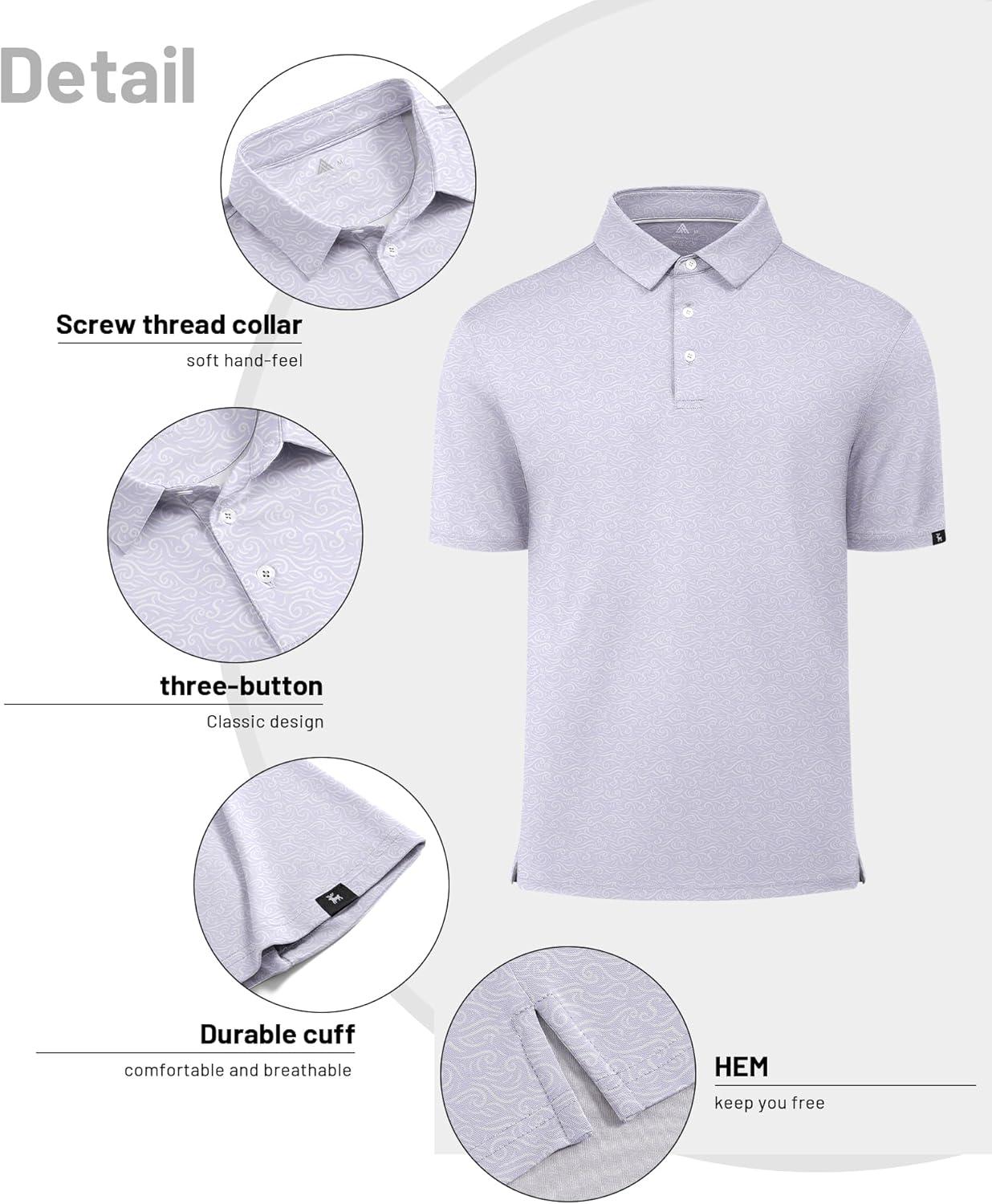 imageZITY Mens Print Polo Shirts Short Sleeve Moisture Wicking Shirts for Men Golf Tennis Daily Casual Collared TShirtLight Purple Wave