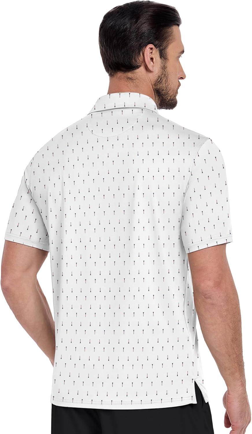 imageZITY Mens Print Polo Shirts Short Sleeve Moisture Wicking Shirts for Men Golf Tennis Daily Casual Collared TShirtWhite Golf Spikes