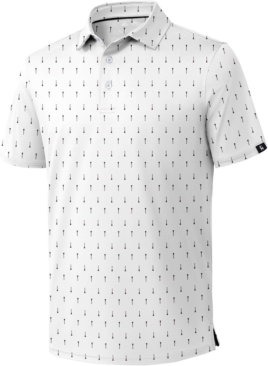 imageZITY Mens Print Polo Shirts Short Sleeve Moisture Wicking Shirts for Men Golf Tennis Daily Casual Collared TShirtWhite Golf Spikes