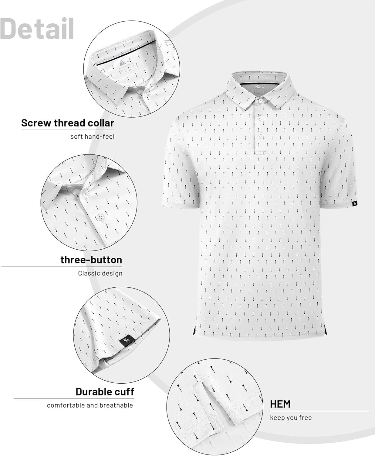 imageZITY Mens Print Polo Shirts Short Sleeve Moisture Wicking Shirts for Men Golf Tennis Daily Casual Collared TShirtWhite Golf Spikes