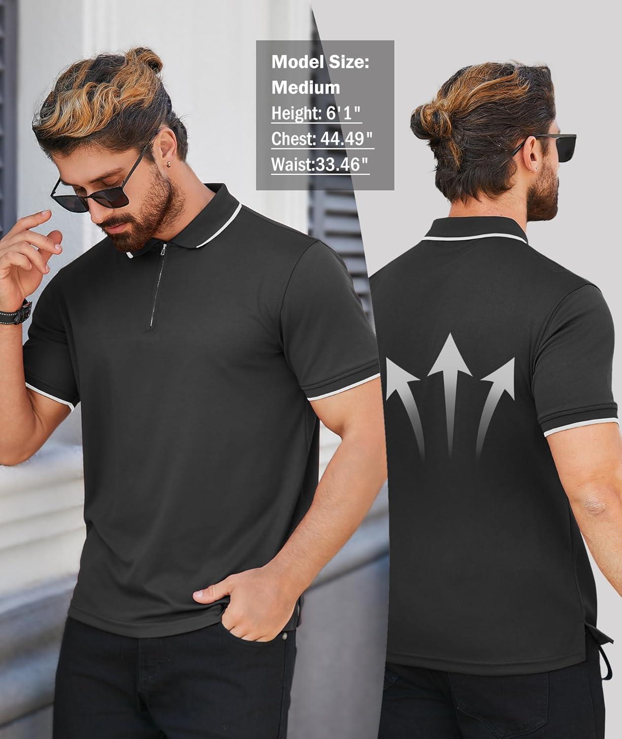 imageZITY Mens Quarter Zip Polo Shirts Casual Classic Short Sleeve Contrast Collar Polo T ShirtsDark Grey