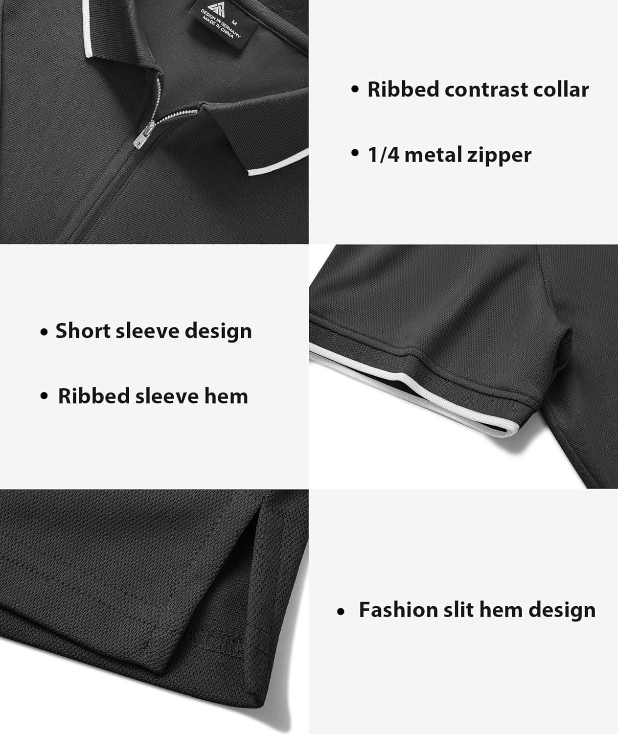 imageZITY Mens Quarter Zip Polo Shirts Casual Classic Short Sleeve Contrast Collar Polo T ShirtsDark Grey