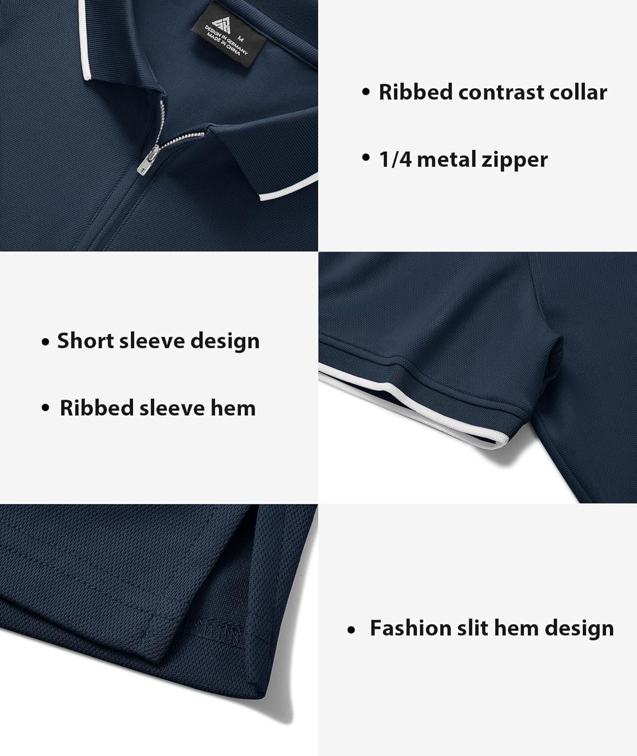 imageZITY Mens Quarter Zip Polo Shirts Casual Classic Short Sleeve Contrast Collar Polo T ShirtsNavy