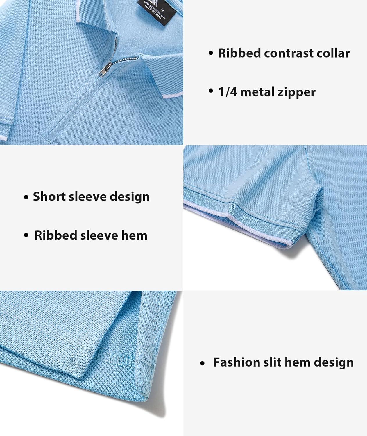 imageZITY Mens Quarter Zip Polo Shirts Casual Classic Short Sleeve Contrast Collar Polo T ShirtsSky Blue