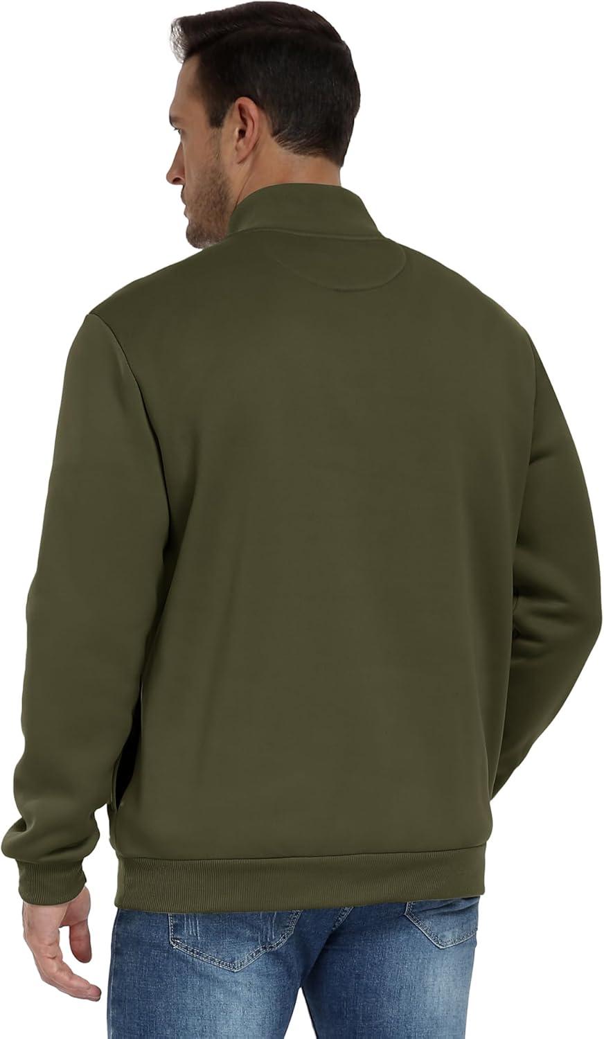 imageZITY Mens Quarter Zip Pullover Fleece Lined Long Sleeve Casual Sweatshirts with Side PocketsArmy Green