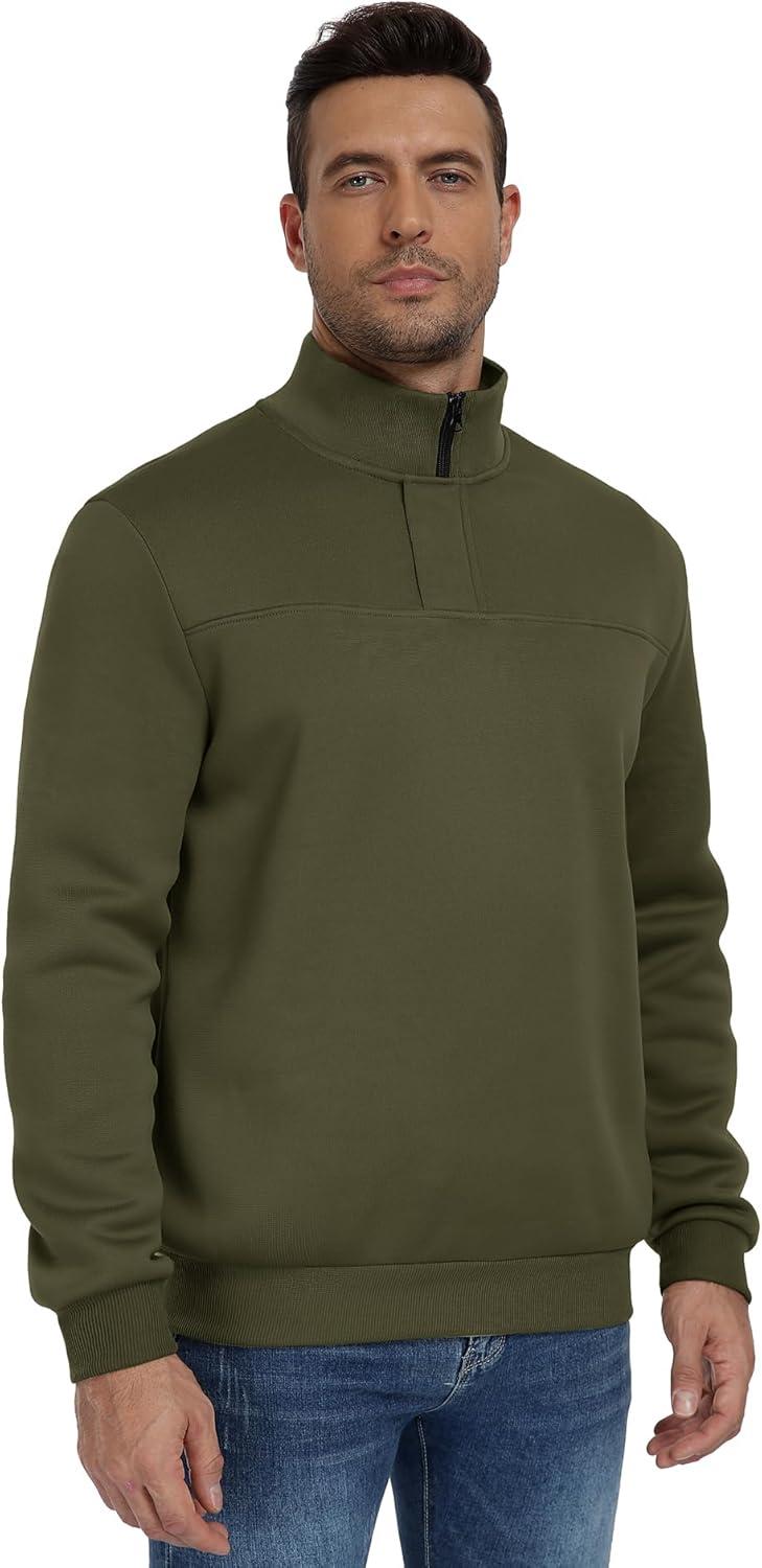 imageZITY Mens Quarter Zip Pullover Fleece Lined Long Sleeve Casual Sweatshirts with Side PocketsArmy Green