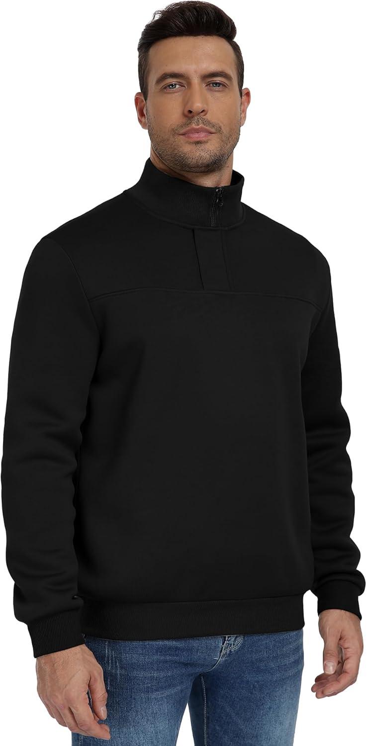 imageZITY Mens Quarter Zip Pullover Fleece Lined Long Sleeve Casual Sweatshirts with Side PocketsBlack