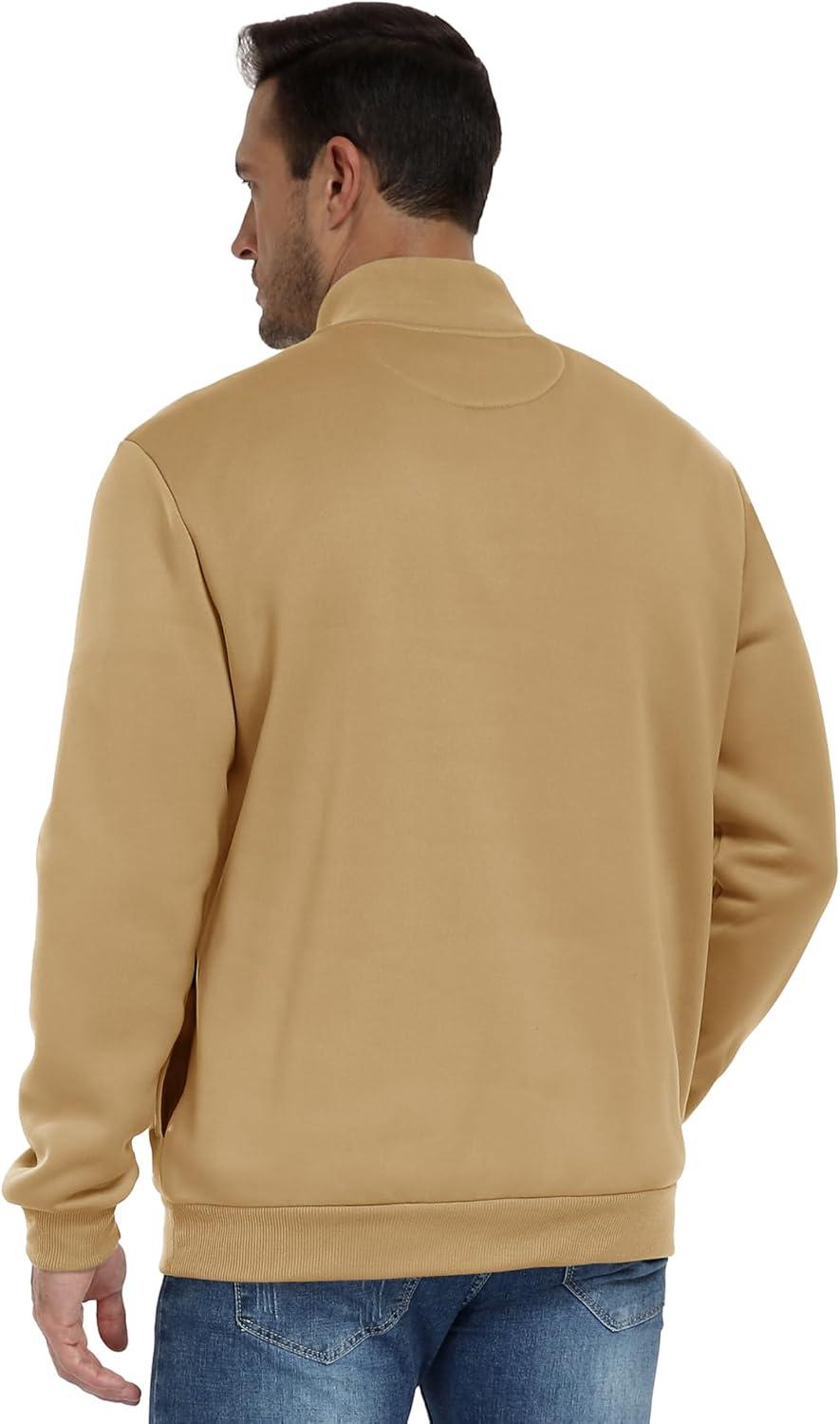 imageZITY Mens Quarter Zip Pullover Fleece Lined Long Sleeve Casual Sweatshirts with Side PocketsKhaki