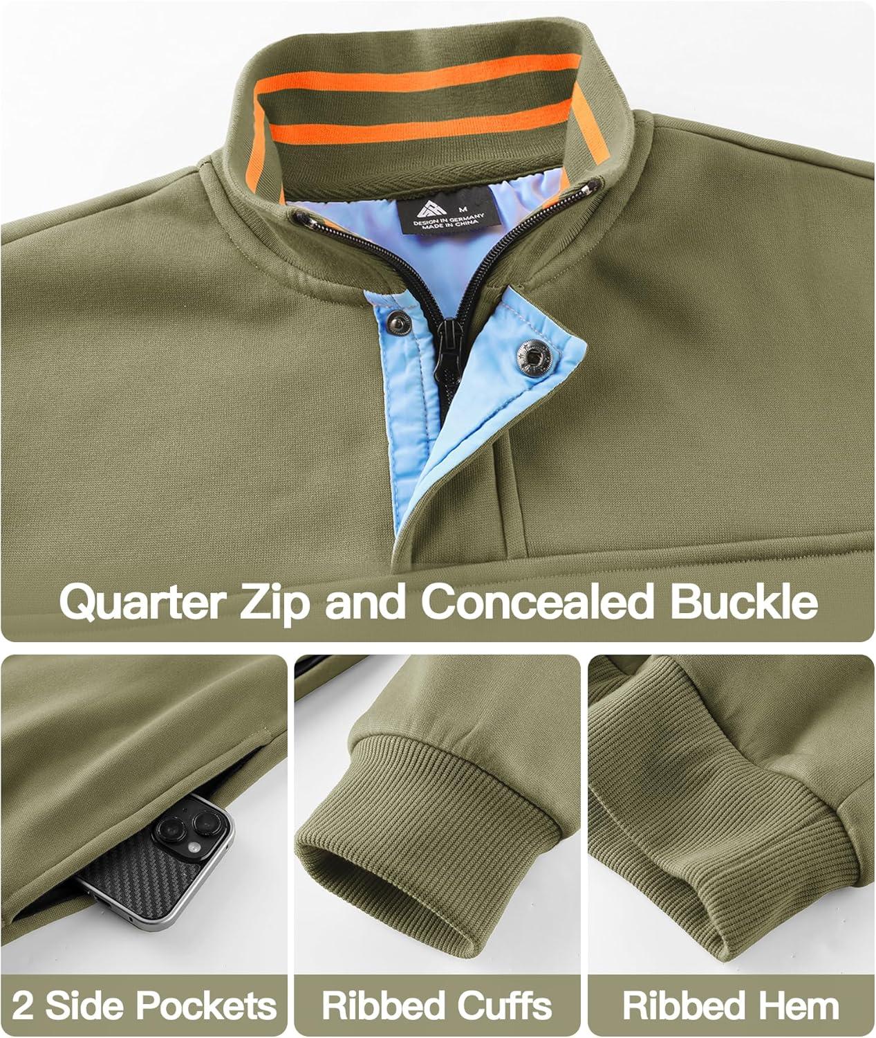 imageZITY Mens Quarter Zip Pullover Fleece Lined Long Sleeve Casual Sweatshirts with Side PocketsLight Green