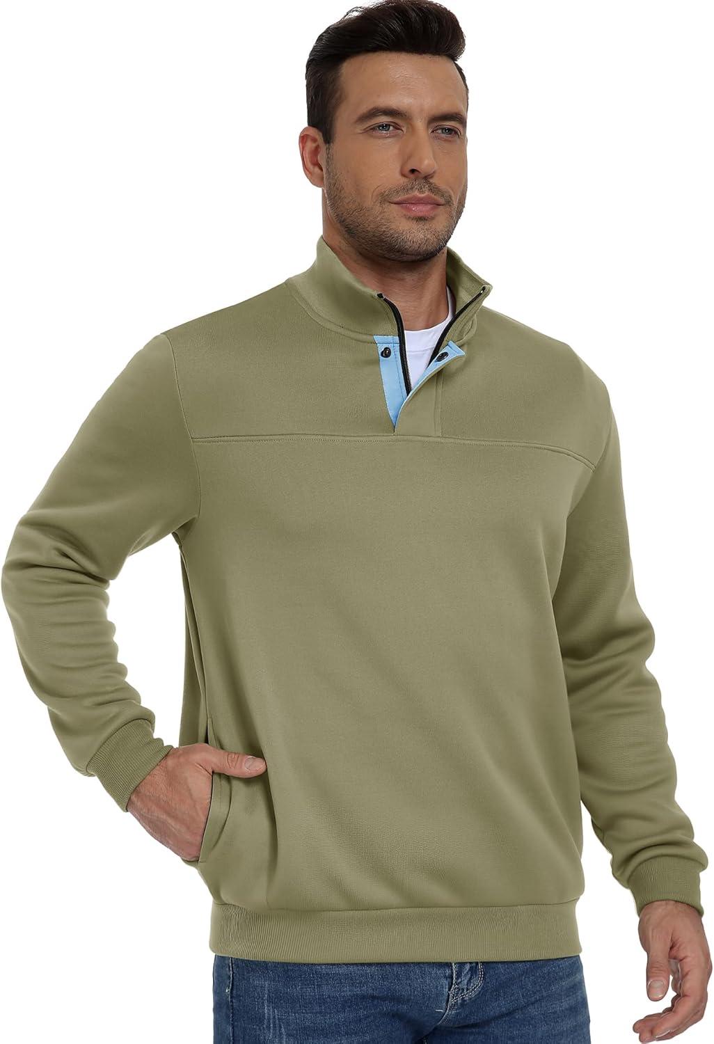 imageZITY Mens Quarter Zip Pullover Fleece Lined Long Sleeve Casual Sweatshirts with Side PocketsLight Green