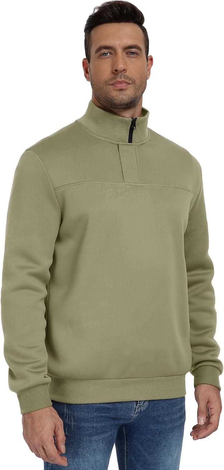 imageZITY Mens Quarter Zip Pullover Fleece Lined Long Sleeve Casual Sweatshirts with Side PocketsLight Green