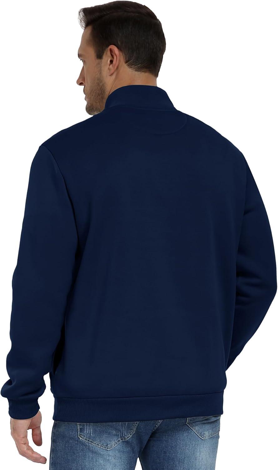 imageZITY Mens Quarter Zip Pullover Fleece Lined Long Sleeve Casual Sweatshirts with Side PocketsNavy