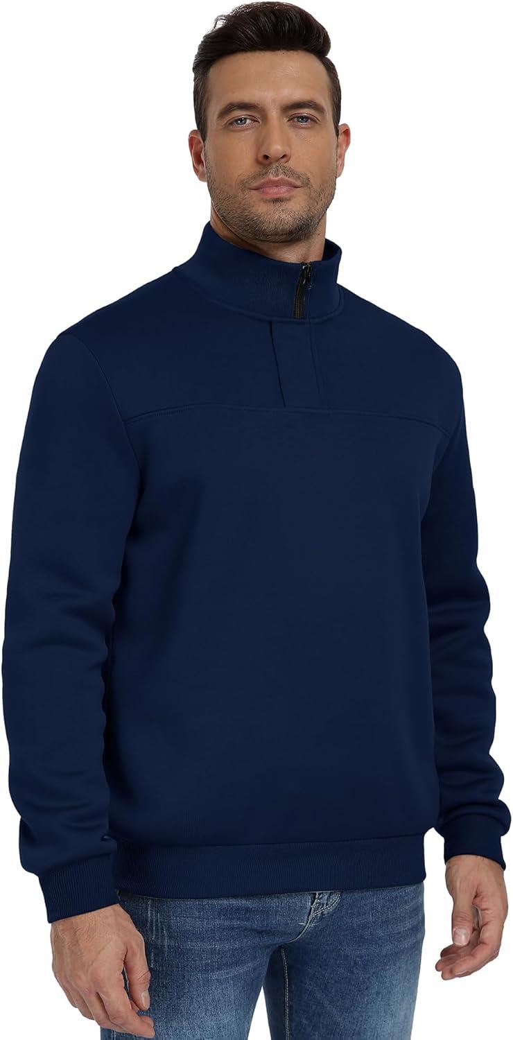 imageZITY Mens Quarter Zip Pullover Fleece Lined Long Sleeve Casual Sweatshirts with Side PocketsNavy