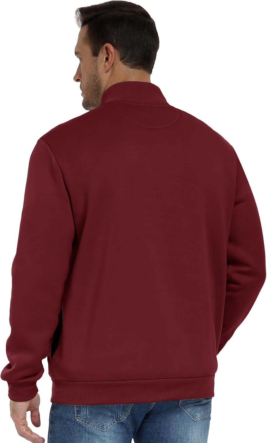 imageZITY Mens Quarter Zip Pullover Fleece Lined Long Sleeve Casual Sweatshirts with Side PocketsWine Red