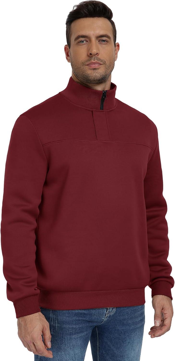 imageZITY Mens Quarter Zip Pullover Fleece Lined Long Sleeve Casual Sweatshirts with Side PocketsWine Red