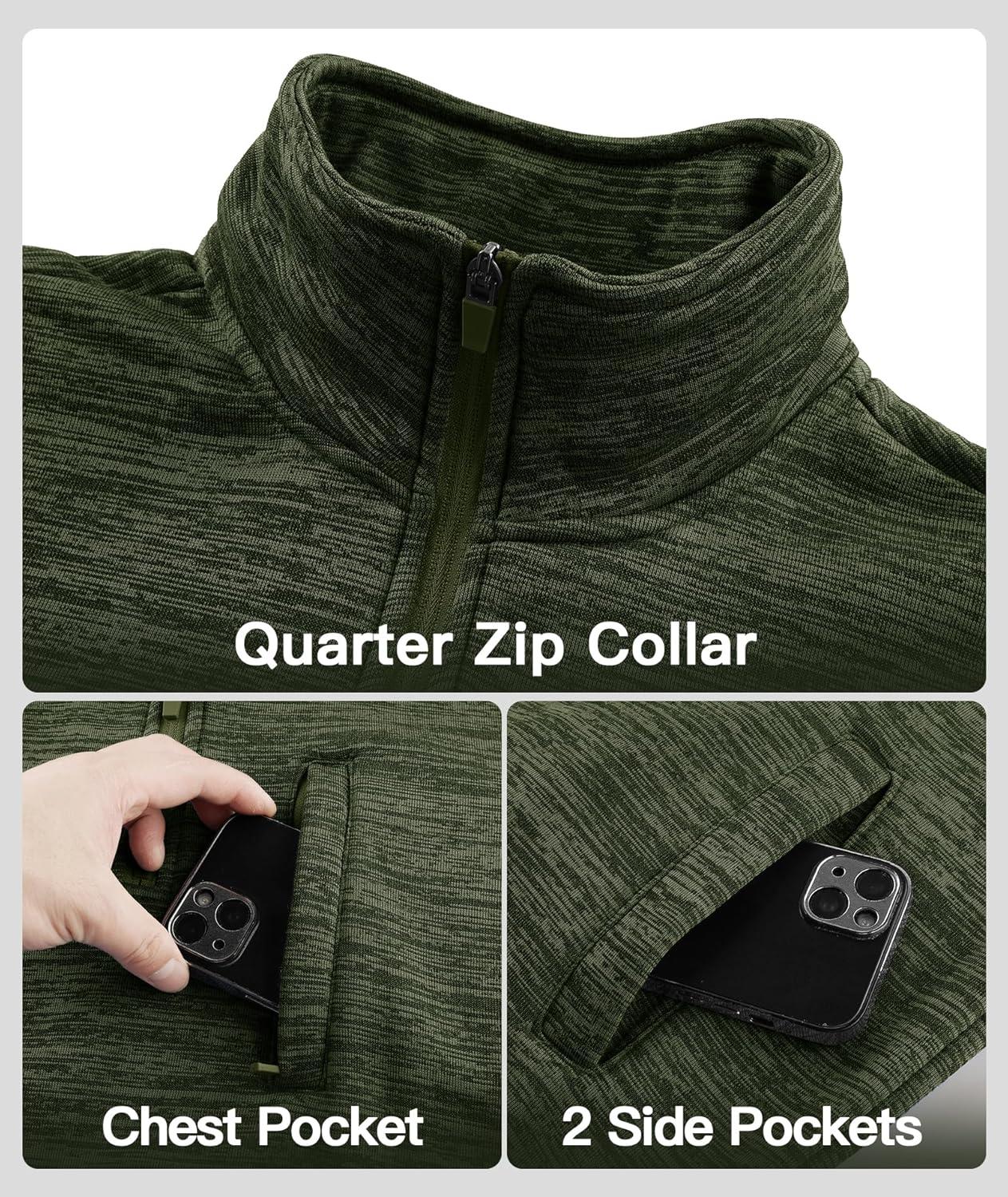 imageZITY Mens Quarter Zip Pullover Mock Neck Fleece Lined Thermal Sweatshirt with Pocket Polo SweatersArmy Green