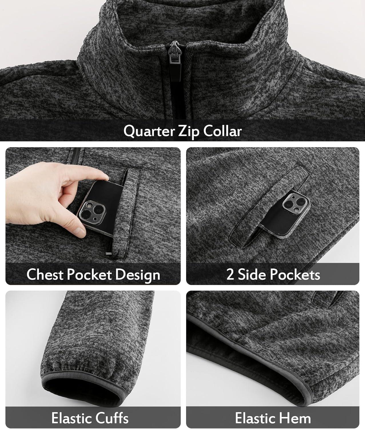 imageZITY Mens Quarter Zip Pullover Mock Neck Fleece Lined Thermal Sweatshirt with Pocket Polo SweatersBlack