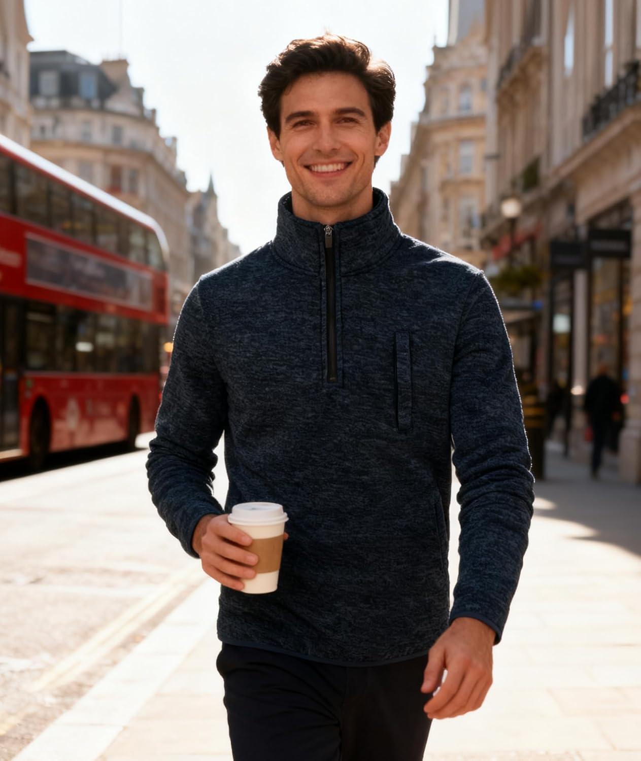 imageZITY Mens Quarter Zip Pullover Mock Neck Fleece Lined Thermal Sweatshirt with Pocket Polo SweatersDark Blue