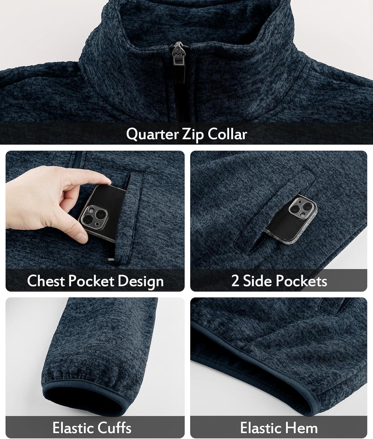 imageZITY Mens Quarter Zip Pullover Mock Neck Fleece Lined Thermal Sweatshirt with Pocket Polo SweatersDark Blue