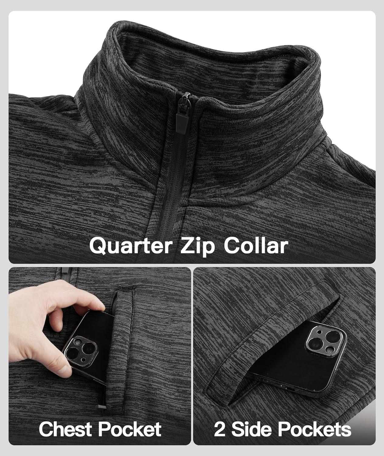 imageZITY Mens Quarter Zip Pullover Mock Neck Fleece Lined Thermal Sweatshirt with Pocket Polo SweatersDark Grey