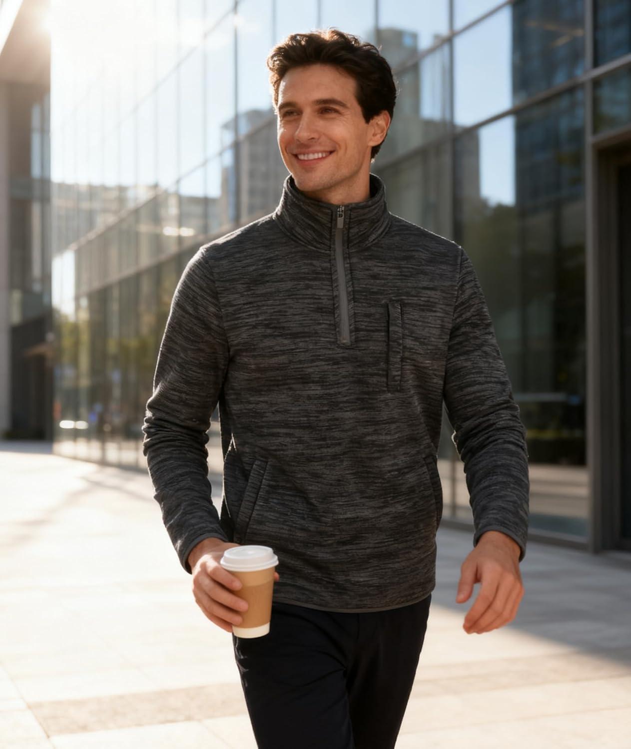 imageZITY Mens Quarter Zip Pullover Mock Neck Fleece Lined Thermal Sweatshirt with Pocket Polo SweatersDark Grey