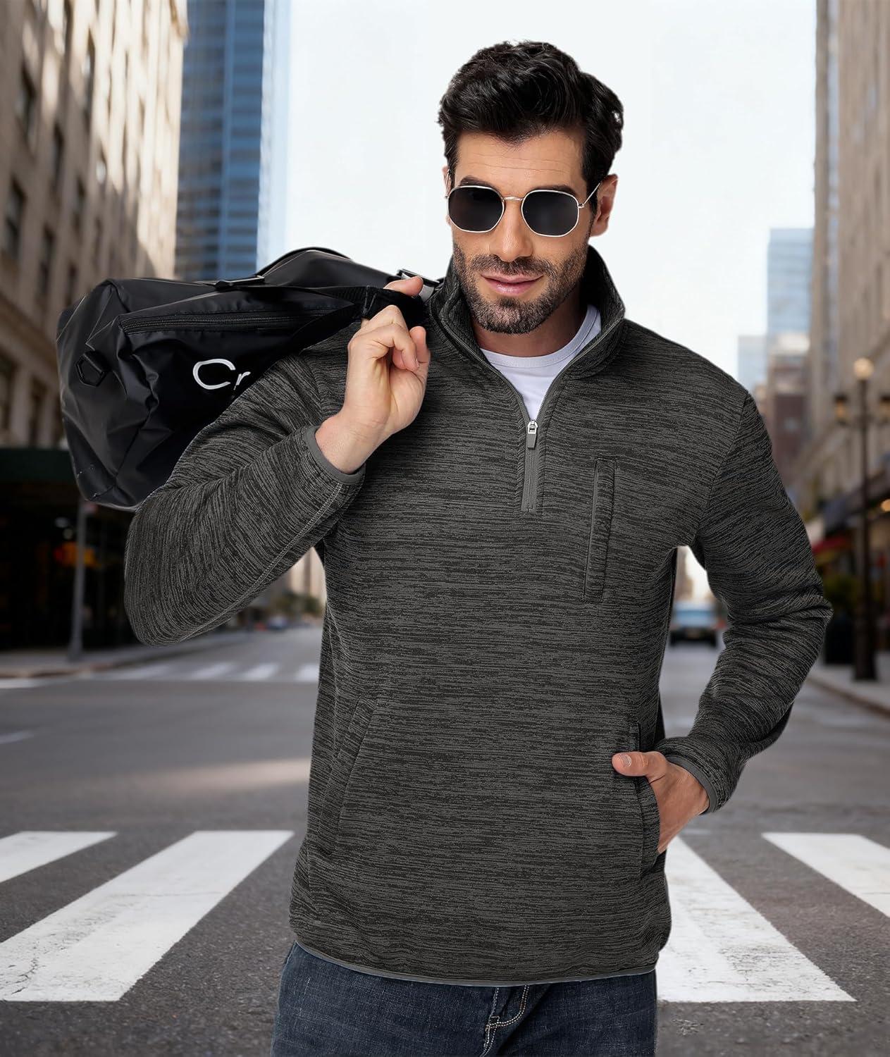 imageZITY Mens Quarter Zip Pullover Mock Neck Fleece Lined Thermal Sweatshirt with Pocket Polo SweatersDark Grey