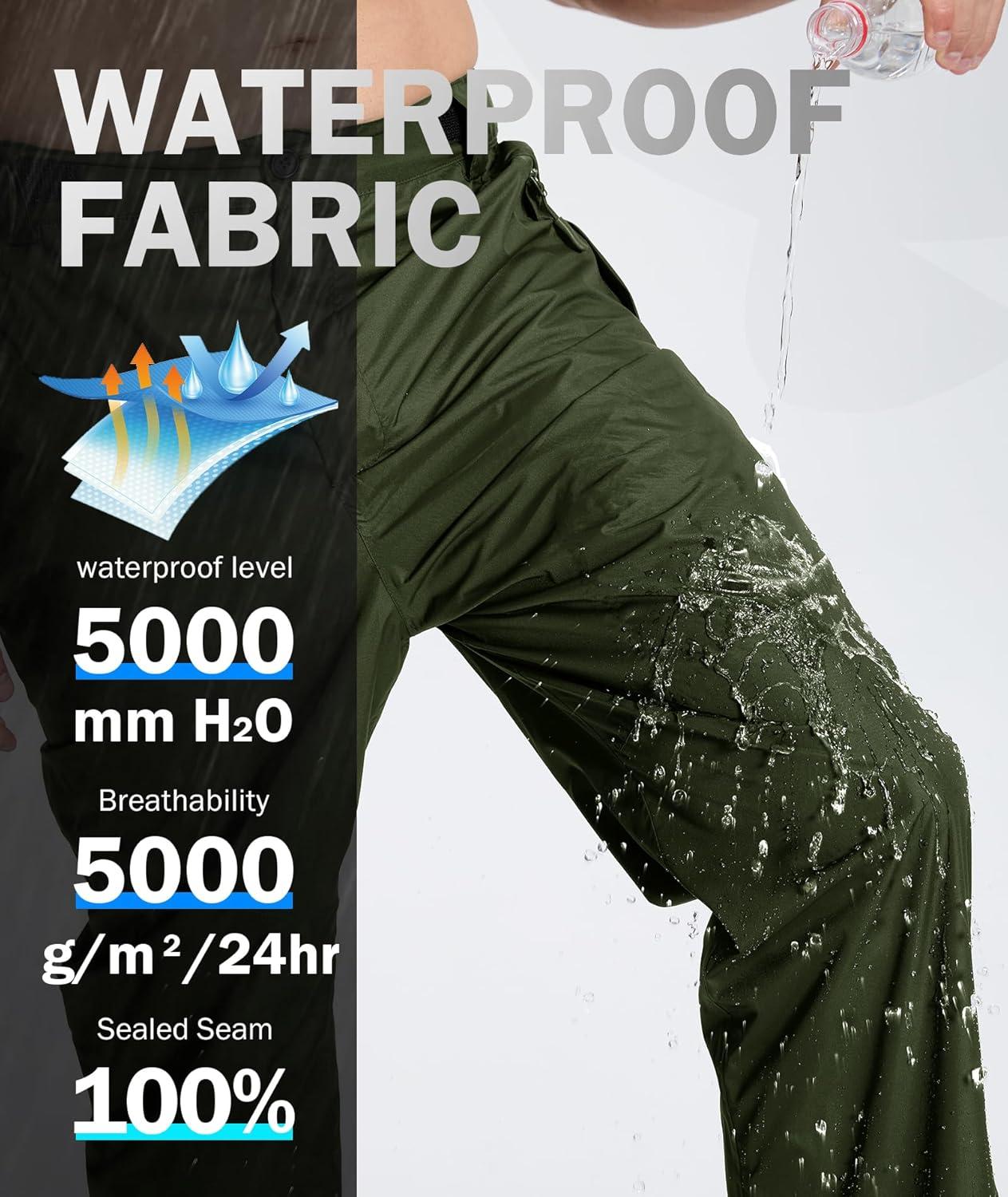 imageZITY Mens Rain Over Pants Waterproof Heavy Duty Thick Hiking Pants Golf Pants with Lightweight Packable BagArmy Green