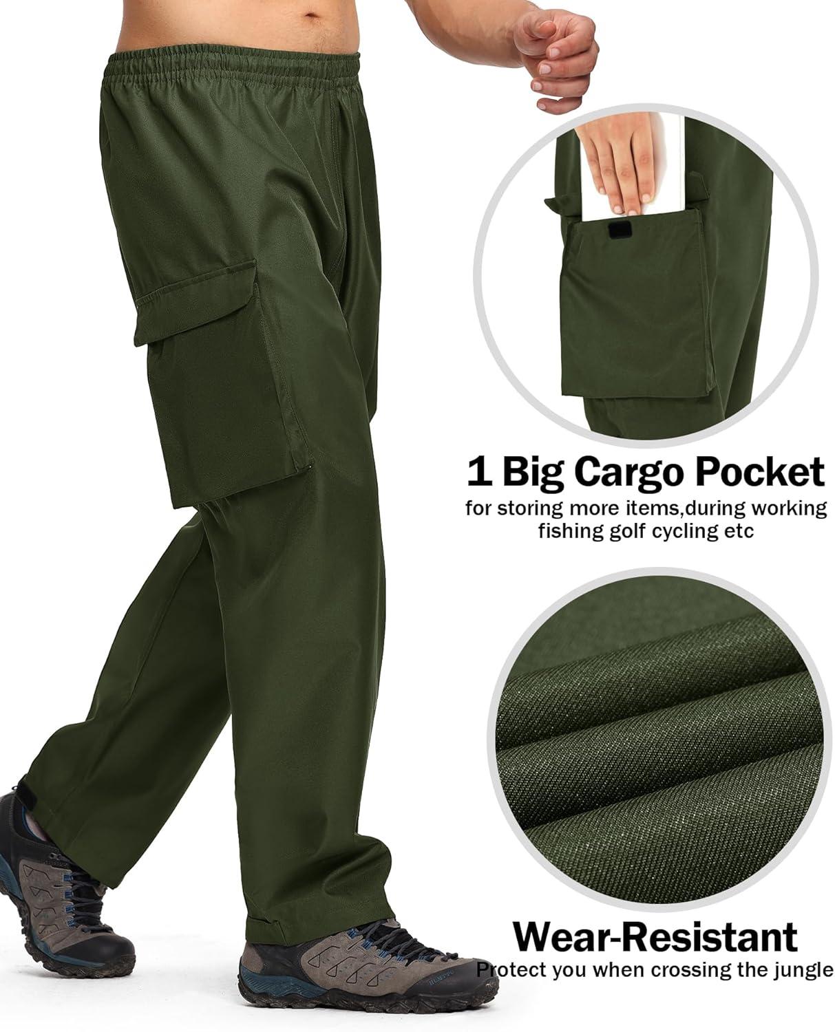 imageZITY Mens Rain Over Pants Waterproof Heavy Duty Thick Hiking Pants Golf Pants with Lightweight Packable BagArmy Green