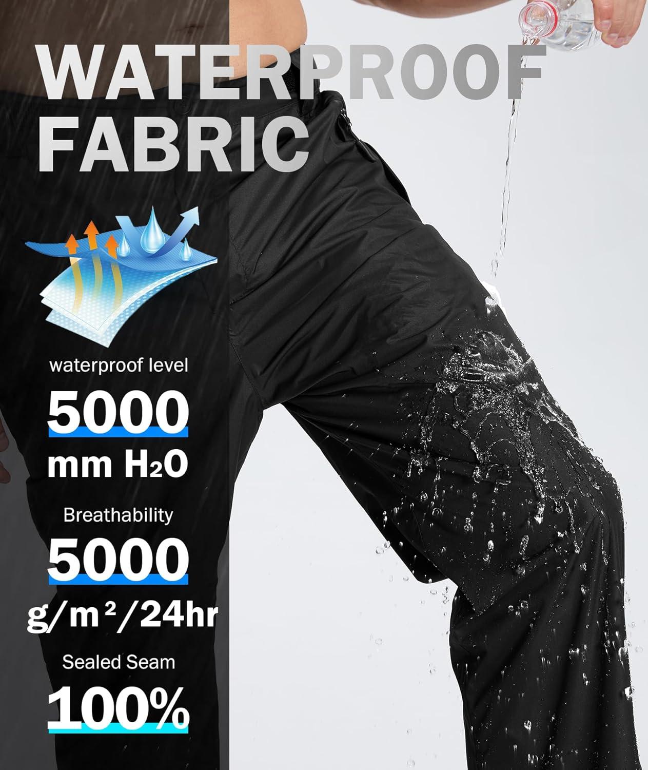 imageZITY Mens Rain Over Pants Waterproof Heavy Duty Thick Hiking Pants Golf Pants with Lightweight Packable BagBlack