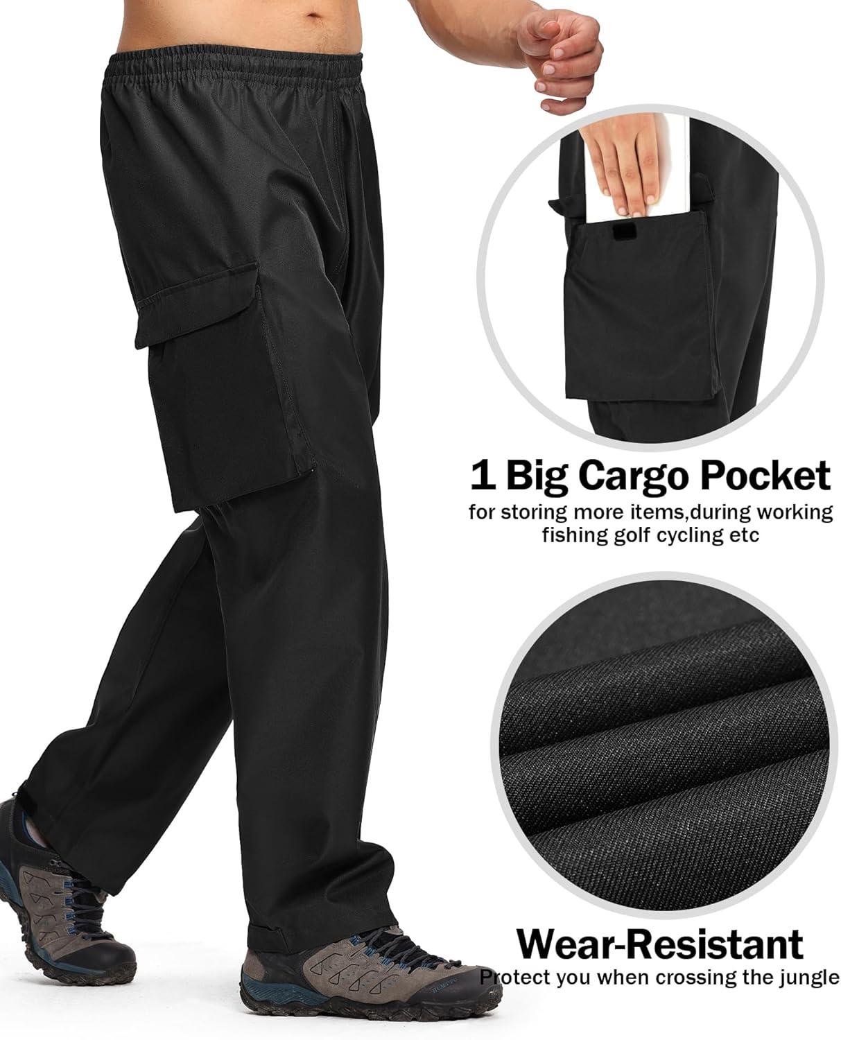 imageZITY Mens Rain Over Pants Waterproof Heavy Duty Thick Hiking Pants Golf Pants with Lightweight Packable BagBlack