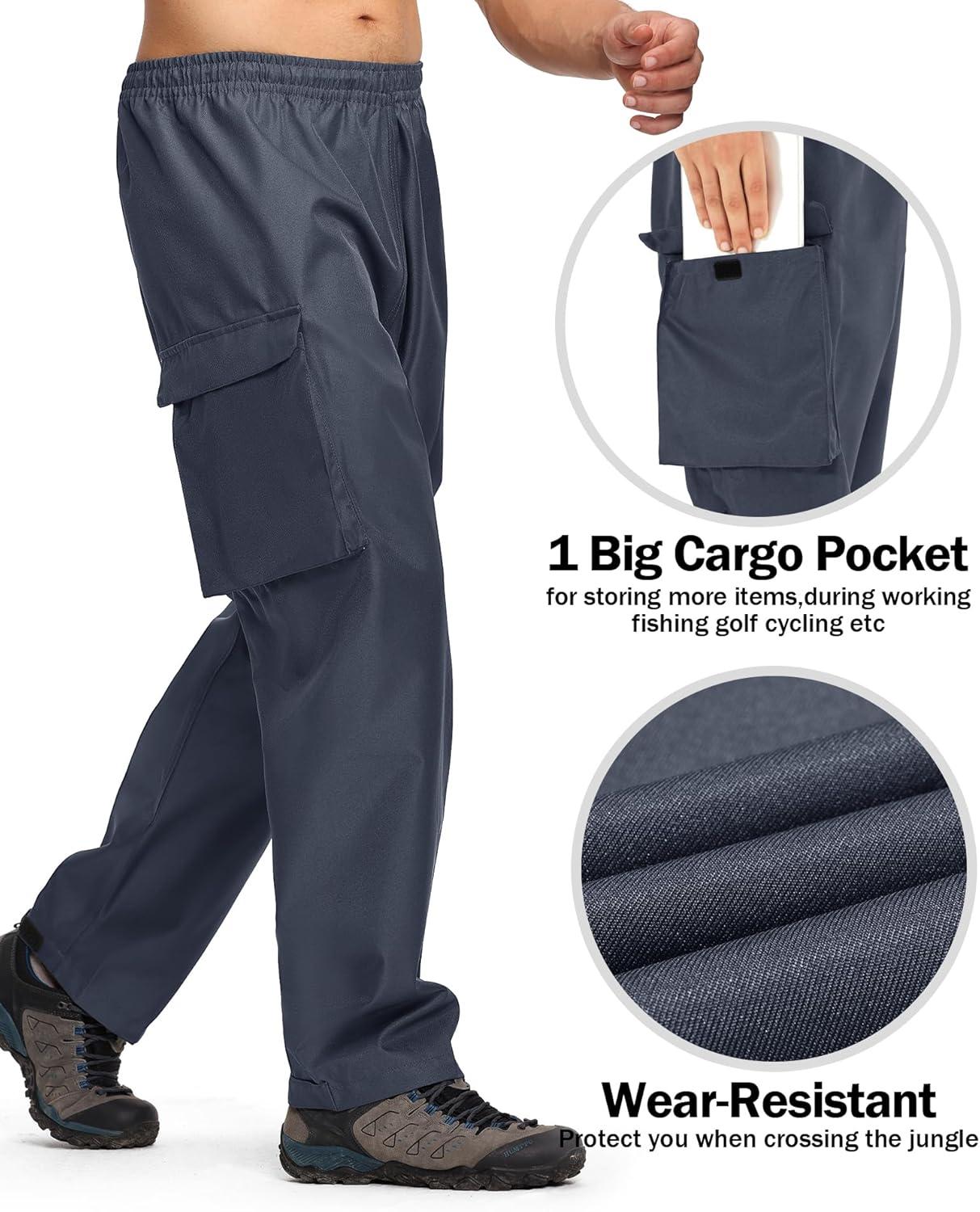 imageZITY Mens Rain Over Pants Waterproof Heavy Duty Thick Hiking Pants Golf Pants with Lightweight Packable BagDark Gray