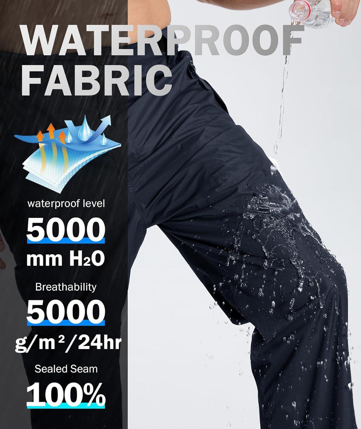 imageZITY Mens Rain Over Pants Waterproof Heavy Duty Thick Hiking Pants Golf Pants with Lightweight Packable BagNavy Blue